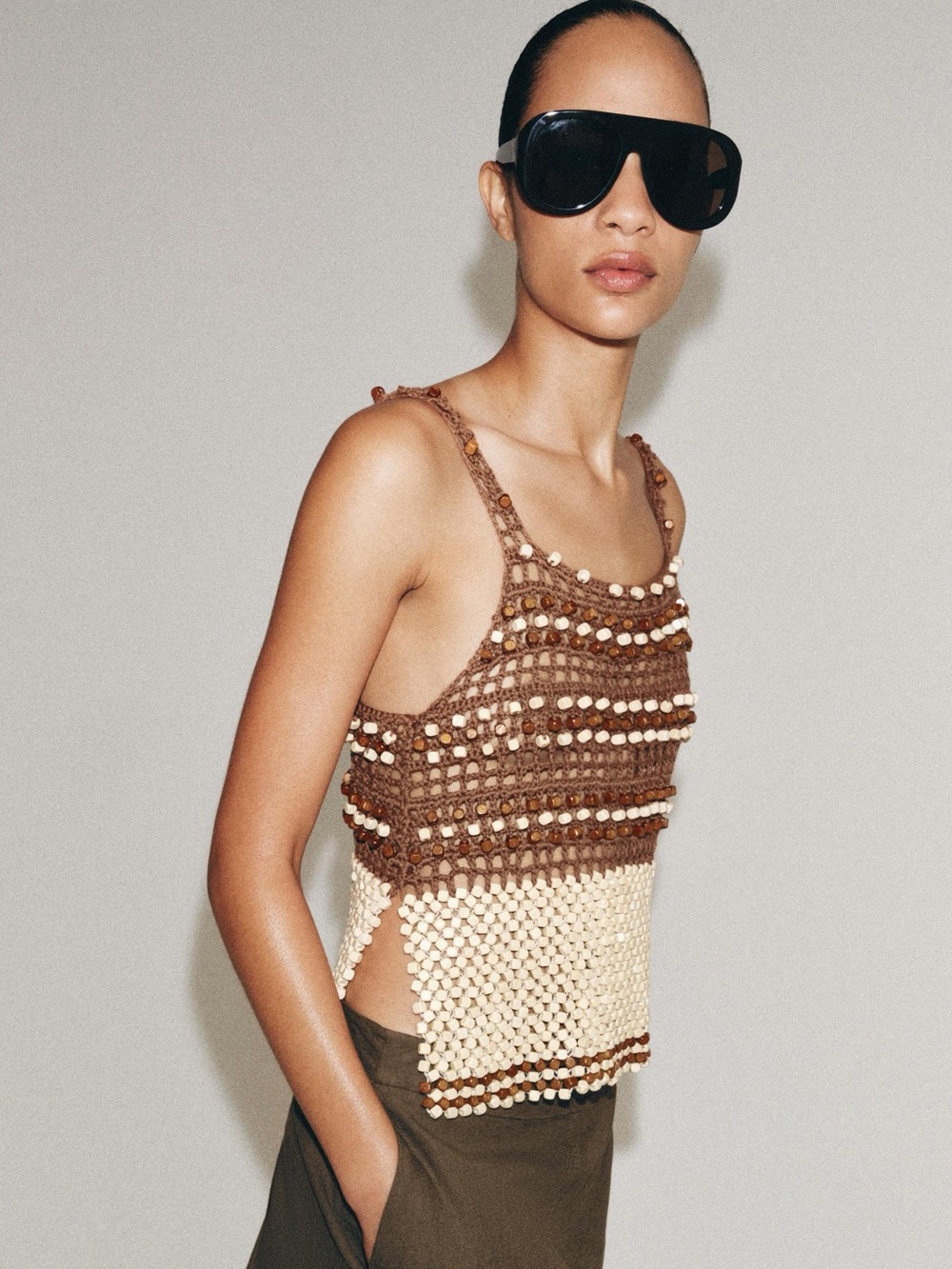 NWT Zara Woman Accessories BEADED CROCHET KNIT TOP Size XS - S